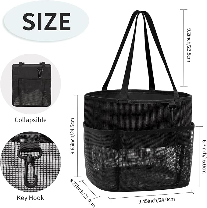Mesh Shower Caddy Portable, Large Capacity Shower Bag Quick Dry Bathroom Tote, Travel Toiletry Bag Organizer with 6 Pockets for Dorm Room, Gym, Bathroom, Swimming, Camping, Beach, Travelling