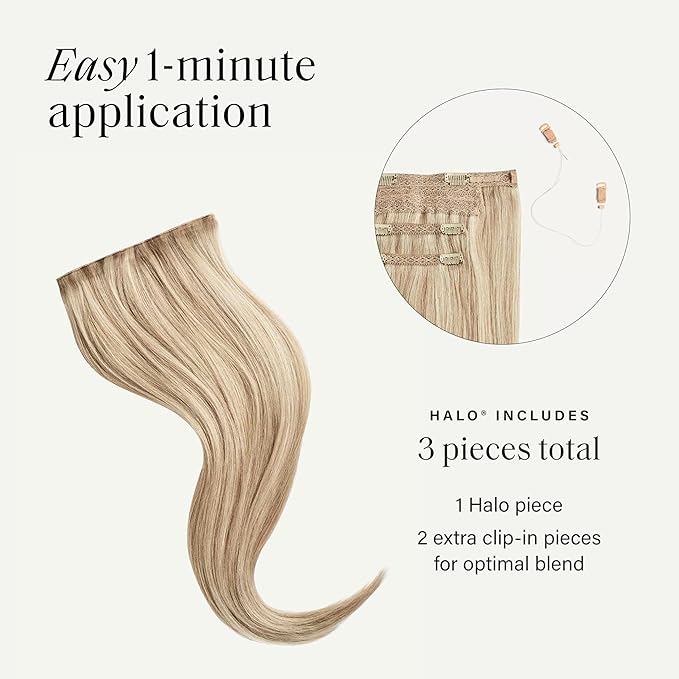 Luxy 100% Remy Human Hair – Halo Clip-In Hair Extensions –Natural Looking Volume & Length - One-Piece - Easy 5-Min Application 180 grams 20" Dimensional Beige Blonde
