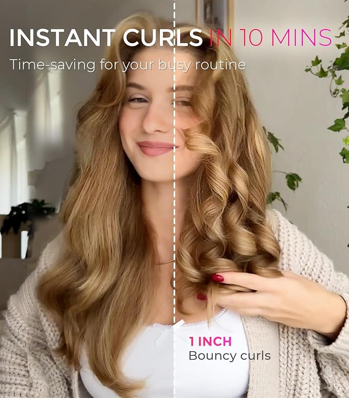 TYMO Automatic Rotating Curling Iron - TYMO CURLPRO Beach Waves Curling Wand, Portable Hair Curler, 500 Million Ionic, Dual Voltage & Lightweight for Travel, Ceramic Coating, 1 Inch, Pink