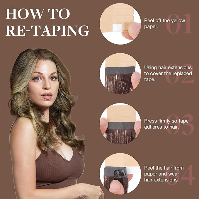 GOO GOO Tape in Hair Extensions Human Hair, 3/8/613 Walnut Brown to Ash Brown and Bleach Blonde, 18inch 100g 40pcs, Skin Weft Seamless Invisible, Silky Straight with Thick Ends, Remy Human Hair