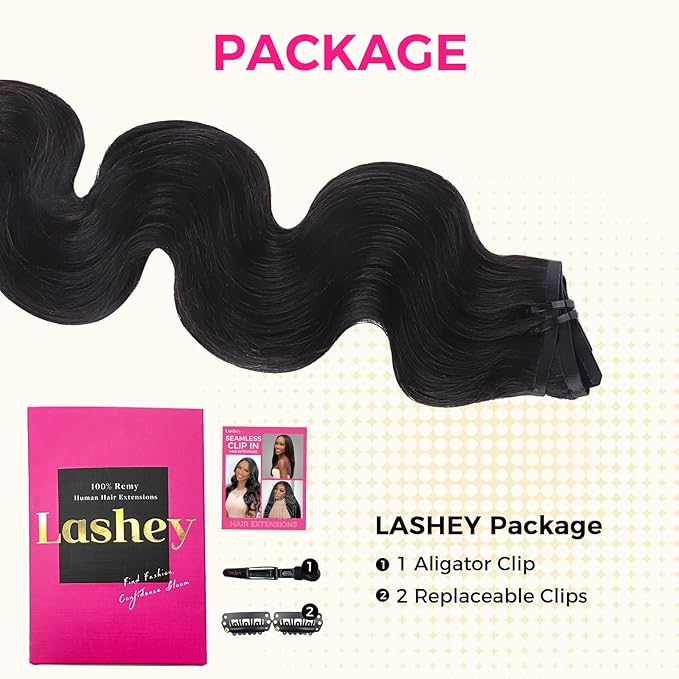 Lashey Seamless Clip in Hair Extensions Human Hair 130g 9pcs 14 Inch Body Wave #1 Jet Black Clip in Hair Extension for Women Natural Hair Extensions
