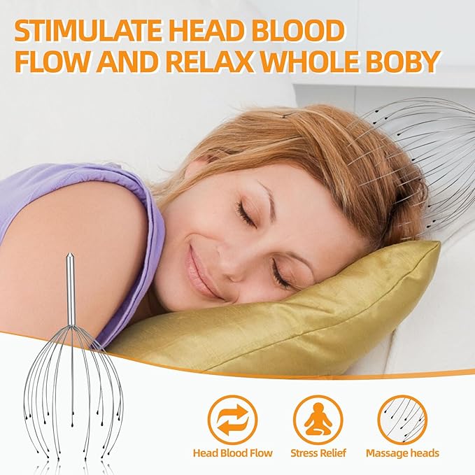 YEZY Head Massager 20 Fingers Head Scratcher Scalp Massager, Back Scratcher, Stocking Stuffers for Scalp Massage Back Massage (Silvery)