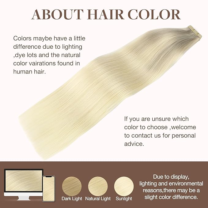 GOO GOO Tape in Hair Extensions Human Hair, 17/22/60 Ash Blonde to Golden Blonde and Platinum Blonde, 16inch 100g 40pcs, Skin Weft Seamless Invisible, Silky Straight with Thick Ends, Remy Human Hair