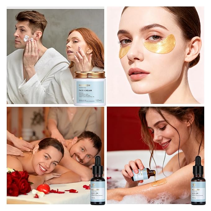 Spa Gift Set, 28pcs Ylang Facial Skin Care Set includes Face Cream, Bath Oil, Serum, Shower Accessories, Clay Mask. Bath & Body Set, Body & Facial Kit for Women & Men, Birthday, Christmas, Dad, Mom