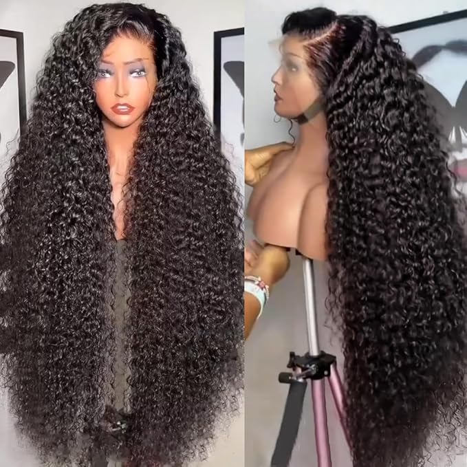 250% Density Deep Wave Human Hair Wig13x6 Mongolian Lace Front Deep Curly Lace Front Wigs Human Hair Pre Plucked Deep Wave Frontal wig For Black Women Full And Thick (34 Inch, 13x6 Wig)