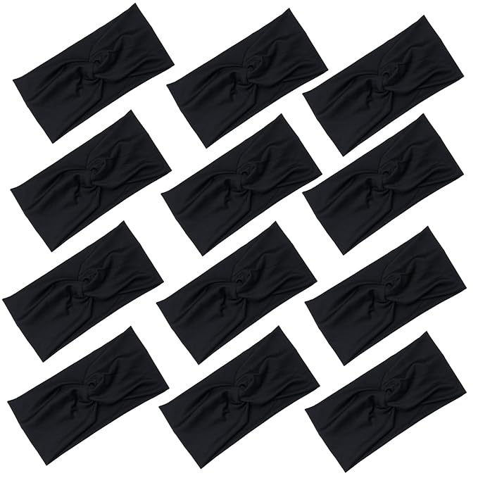 Yeshan Black Headbands for Women No slip Wide Stretchy Headband Twist Knotted Head bands Yoga Workout Sport Hair bands,Pack of 12