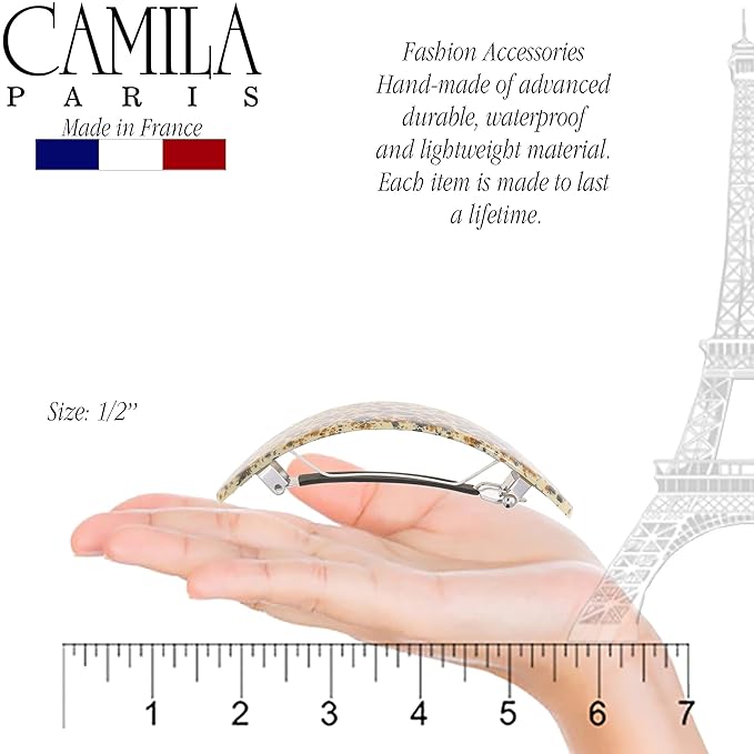 Camila Paris CP3297 French Hair Barrette Oval For Thick Curly Wavy Long Hair, Strong Hold Grip Hair Clips for Women, No Slip Rubberized Metal Clasp, Styling Girls Hair Accessories, Made in France