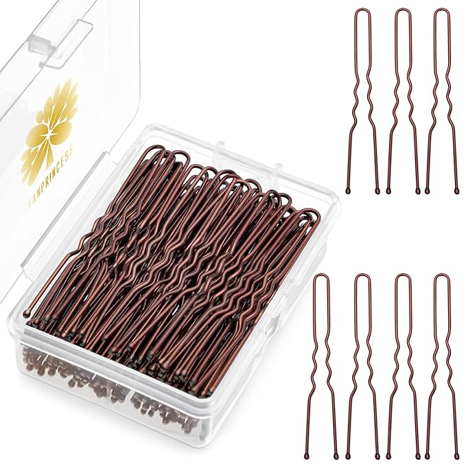 100PCS 2.4Inch U Shaped Hair Pins,Brown Bobby Pins for All Hair Types,Hair Pins for Women,Pain-Free U Pins for Buns With Box（Brown）