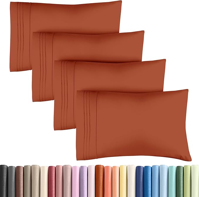 King Pillow Cases Set of 4 - Ultra Soft Hotel Quality Pillowcase Covers - Comfy, Cozy & Wrinkle Free - Shrinkage, Stain & Fade Resistant - Machine Washable Pillow Protectors - 4 Piece Set - Terracotta