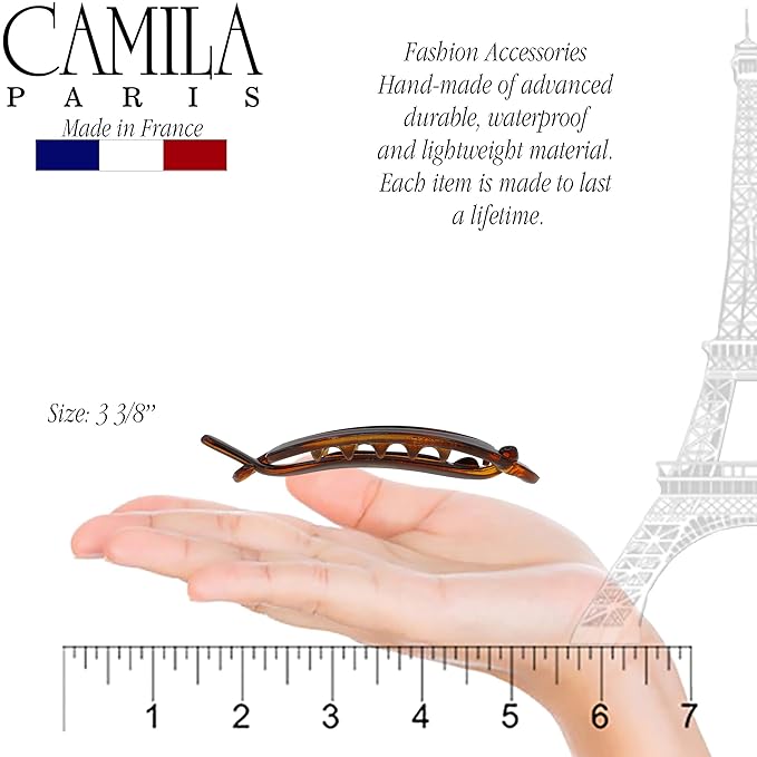 Camila Paris CP2316 French Hair Barrette Clip, Flexible Ponytail Holder No Metal Parts, Strong Hold Grip Hair Clips for Women, No Slip and Durable Styling Girls Hair Accessories, Made in France
