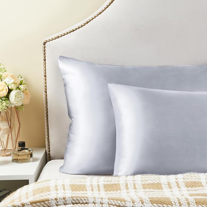 BEDELITE Satin Pillowcase for Hair and Skin, Super Soft and Cooling Similar to Silk Pillow Cases 2 Pack with Envelope Closure, Gift for Women Men(20"x26" Standard Size, Evening Haze)