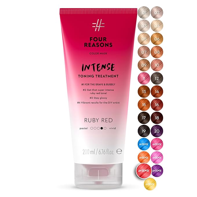 FOUR REASONS Color Mask INTENSE- Ruby Red, 6.76 fl oz - Semi Permanent Hair Dye for Lightened and Colored Hair, 100% Vegan Conditioner - Intensive Toning Treatment with 27 Colors - Cruelty Free