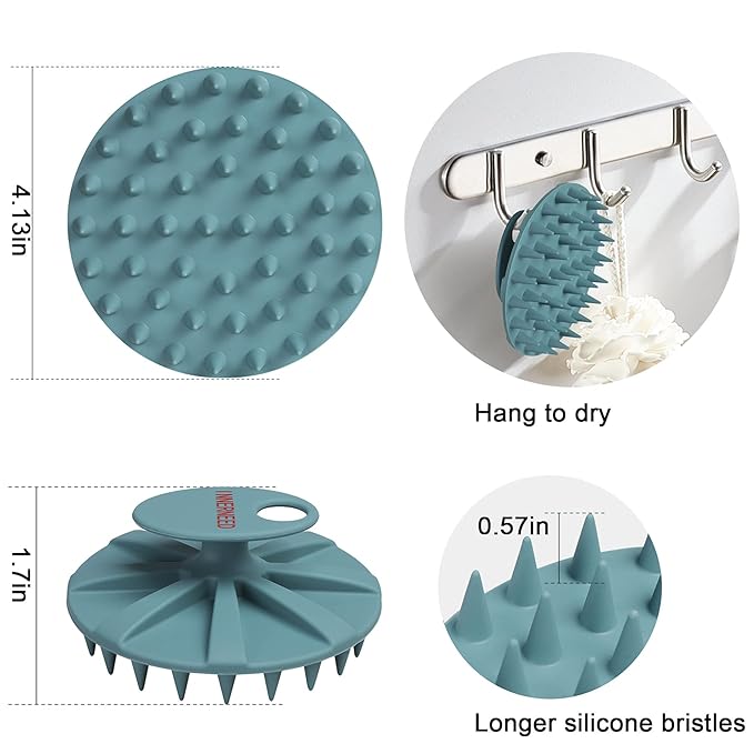 Scalp Massager Shampoo Brush, Wet & Dry Manual Scalp Care Head Scrubber Hair Washing, Soft Silicone Bristles, for Hair Growth, Dandruff Removal, Comfortable for All Hair Types (Dark Green+Pink)