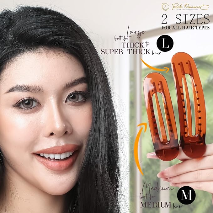 RC ROCHE 6 Pcs Flat Claw Hair Clips for Women Lay Down Barrettes No Crease Side Slide Thick Long Hair Duckbill French Against Head Jaw Claw Styling Clamp, Medium Brown