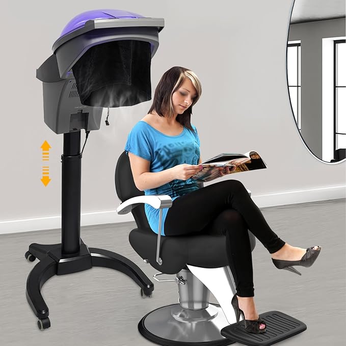 Hair Steamer, 7 Light Professional Salon Hair Steamer Machine 700W Height Adjust Ozone Household Hair Care Oil Treatment Dyeing Machine for Salons, Barbershops (White)