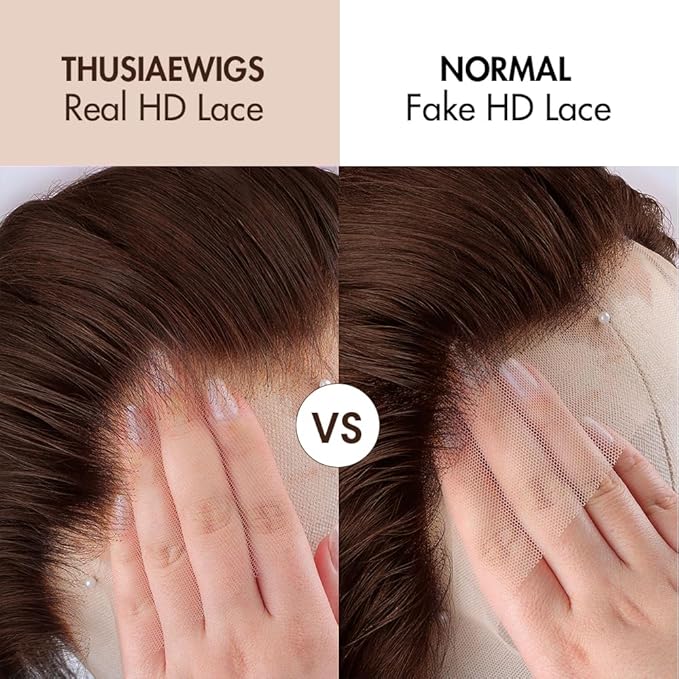 250% Density SKINLIKE Real HD Lace Frontal Wigs, 13x6 Full Frontal Curly Pre-Plucked Bleached Knots Invisible HD Lace Wig Chocolate Brown Human Hair Wig 28 Inch
