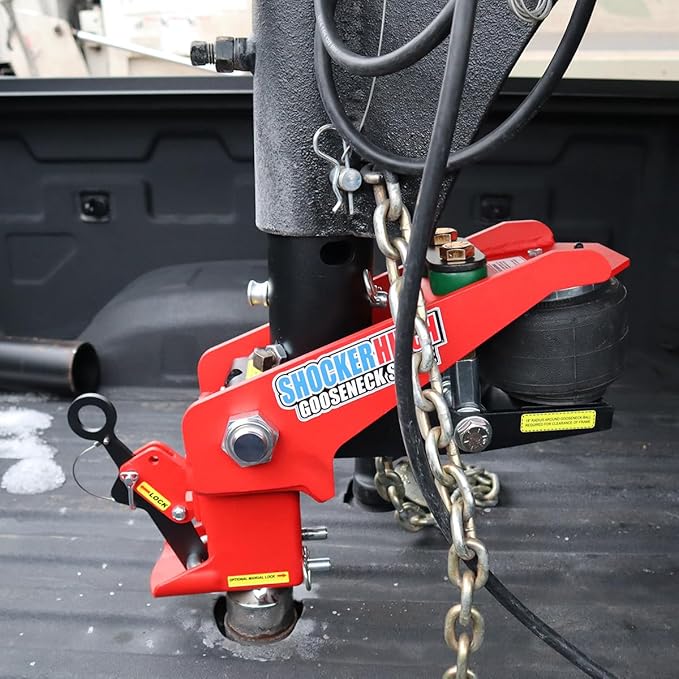 Shocker 30K Gooseneck Surge Air Hitch & Shift Lock Coupler for 2-5/16" Ball, Round Multi-Fit Stem