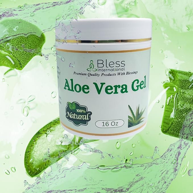 Bless International-Organic-Aloe-Vera-Gel 96%-Pure-Freshly-Made-Within-12-Hours-Of-Harvest Perfect-For-Face-Body-Scalp-&-Hair-Hydration Soothing-Moisturizer-For-Sunburn-And-After-Sun-Care-16-oz