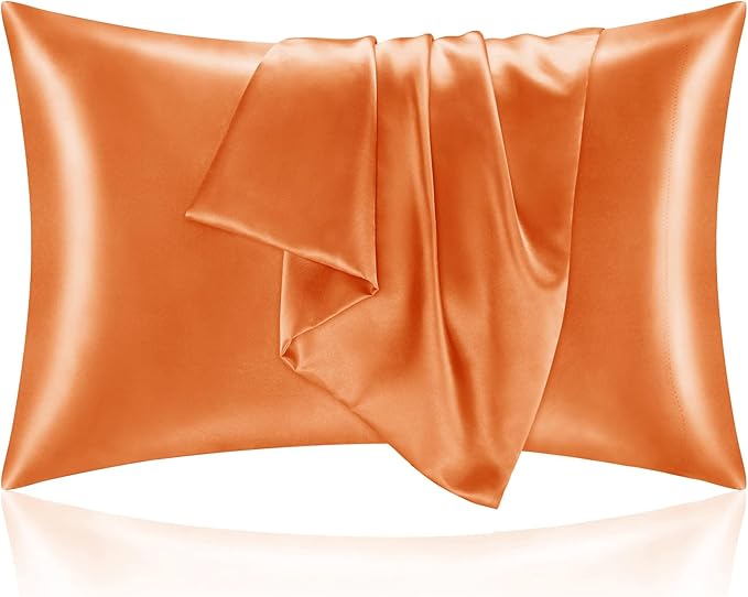 BEDELITE Satin Pillowcase with Zipper 2 Pack, Burnt Orange Pillow Cases Standard Size, Super Soft and Cooling Similar to Silk Pillow Cases, Gift for Women Men(20x26 Inches)