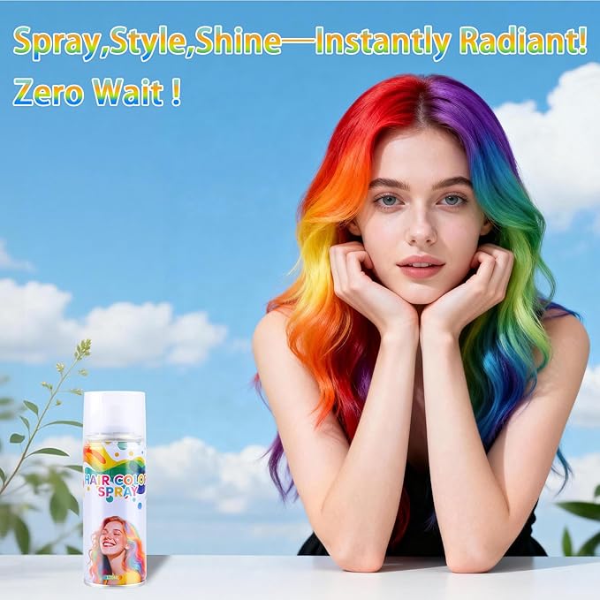 6 Pcs Temporary Hair Color Spray,Non-Stick Hairspray for Kids Girls Women Men,One-day Washable Hair Dye Spray for Party Halloween Cosplay DIY Christmas. (Red&Blue&Purple&Orange&Green&Pink)