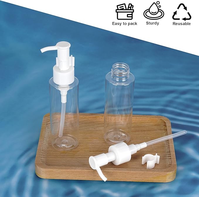 Cosywell Empty Plastic Pump Bottles Dispenser TSA Approved 3.4oz 8 Pack Portable Refillable Container Clear Plastic Lotion Pump Dispenser Bottle for Facial Cleansing Oil Shampoo Shower Gel