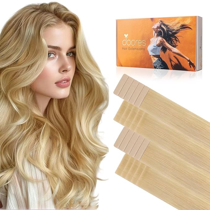 DOORES Invisi Edge Hair Extensions Real Human Hair Tape in, Drity Blonde Mixed Platinum Blonde 10 Injection Tape-ins with 10 Classic Tape-ins 50g 14 Inch, Injection Tape in Extensions