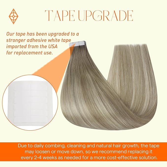 Full Shine Tape in Hair Extensions Human Hair 14 Inch Seamless Tape in Extensions Color 19 Grey Fading to 8 Ash Brown and 60 Blonde Remy Hair Extensions Real Human Hair 50G for Wedding 20Pcs