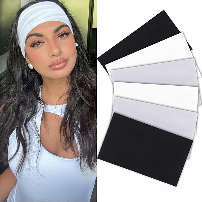 Thick Elastic Cotton Headbands - Non-Slip, Fashion Head Bands in Black, White, and Gray for Women's Sports and Hair Styling
