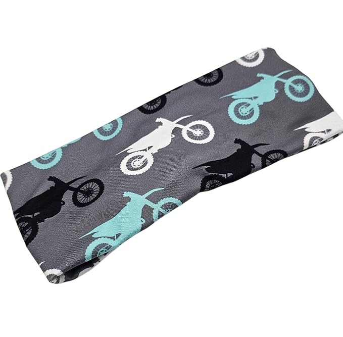 Soft Stretchy Headband, 3-in-1 Versatile Twist Style, One-Piece (Dirtbikes - Teal & Grey, Adult)