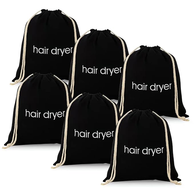 3 | 6 | 8 Pack Hair Dryer Bags Drawstring Bag Container Hairdryer Bag for travel bathroom (6 PCS, Black)