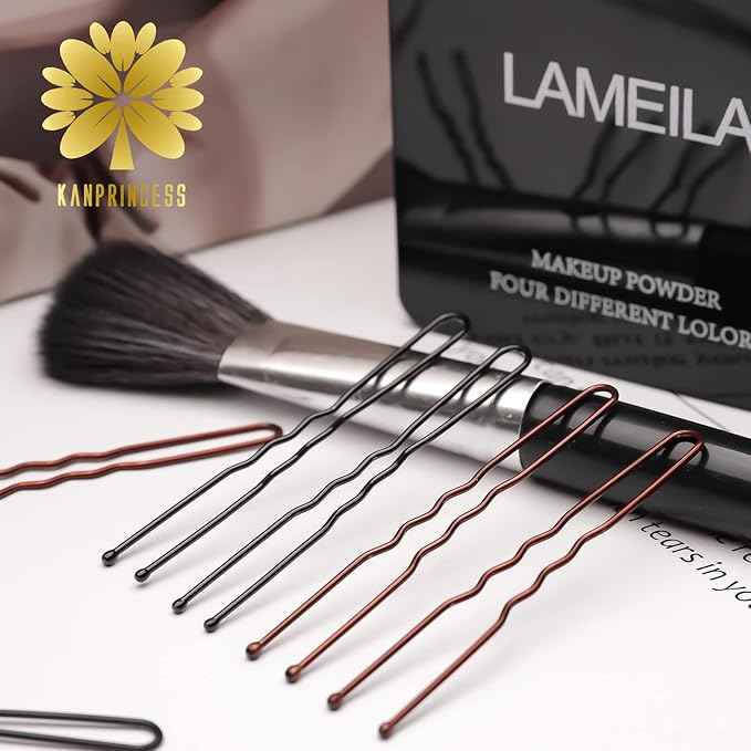 100PCS 2.4Inch U Shaped Hair Pins Black,Brown Bobby Pins for All Hair Types,Hair Pins for Women,Pain-Free U Pins for Buns With Box（Black+Brown）