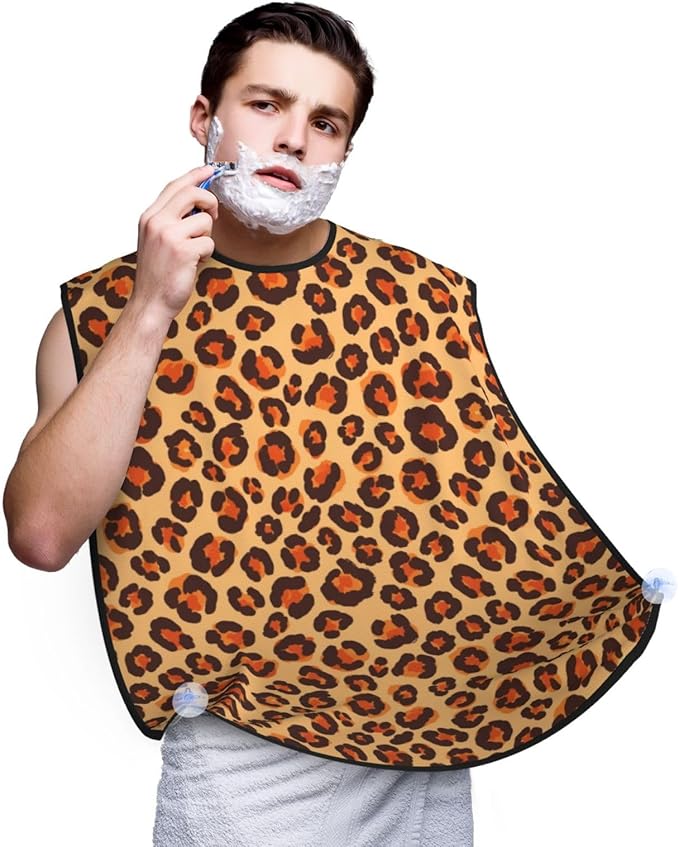 Adjustable Beard Catcher Apron, Animal Cheetah Leopard Print Shave Bib, Non-Stick Waterproof Grooming Bib, Shaving Essential for Men Dad Christmas