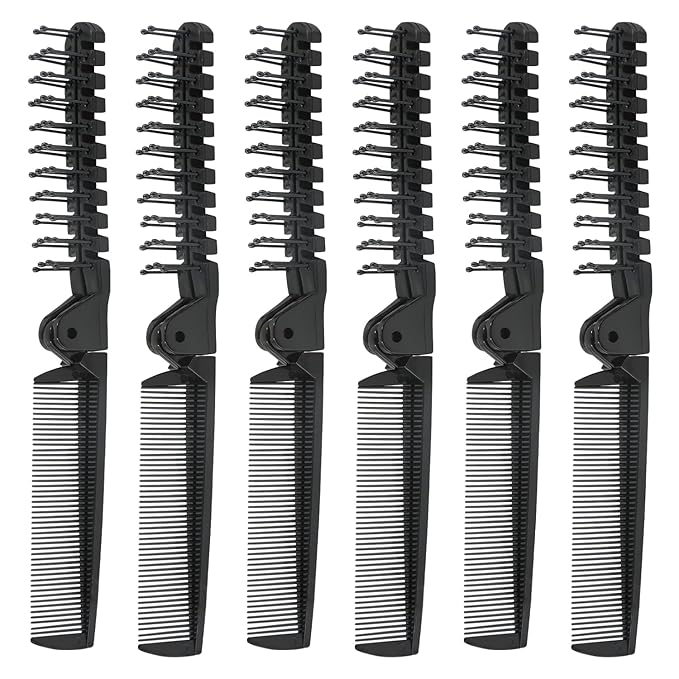 12 PCS Travel Foldable Brush Comb, Plastic Folding Hair Comb, Double Headed Hair Brush Hairdressing Tools for Men Women (Black)