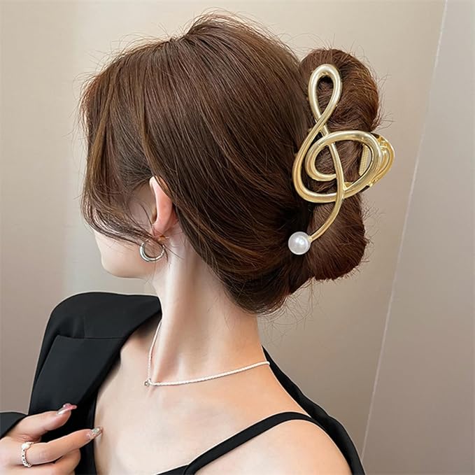 Music Note Hair Clips Large Metal Hair Claw Clip with Pearl Gold Musical Score Hair Claws Strong Hold Nonslip Hair Jaw Clip for Thin Thick Hair Stylish Hair Accessories for Women Girls