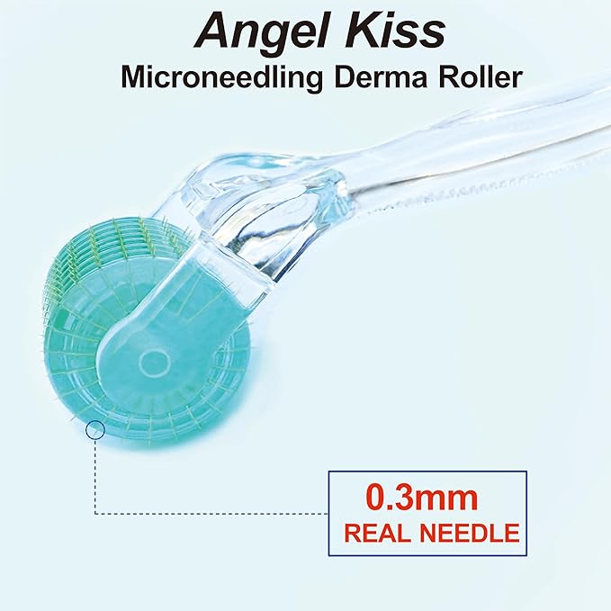 Derma Roller REAL NEEDLE Advanced 5 - Angel Kiss 0.30mm Titanium Microneedling Roller for Face, Body, Beard, Scalp, Skin Care - 0.18mm Ultrafine 192 Micro Needles Dermal Tool for Women Men