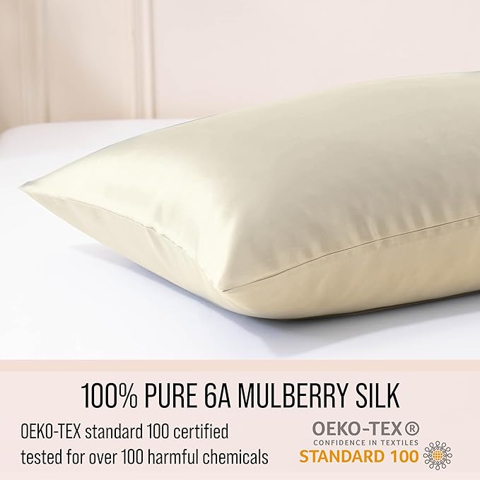 Bella Coterie Luxury Silk Pillowcase for Hair and Skin | 30 Momme | 100% Pure 6A Mulberry Silk | Super Soft | Perfectly Plush [Standard, Lemonade]