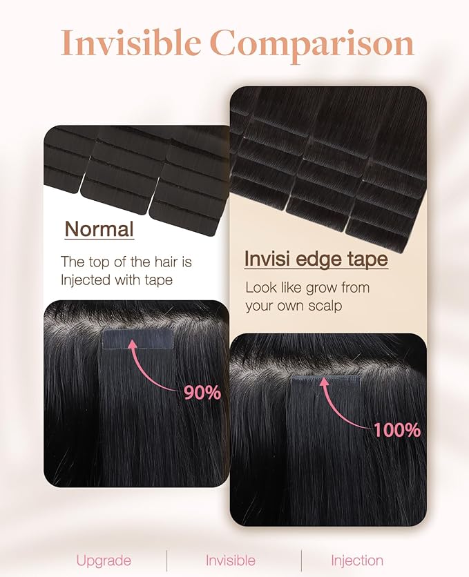 GOO GOO Invisi Edge Tape in Hair Extensions Human Hair, 2A Light Brown, 20pcs 14inch 50g, Virgin Remy Hair, Seamless Injected Tape, Natural Look