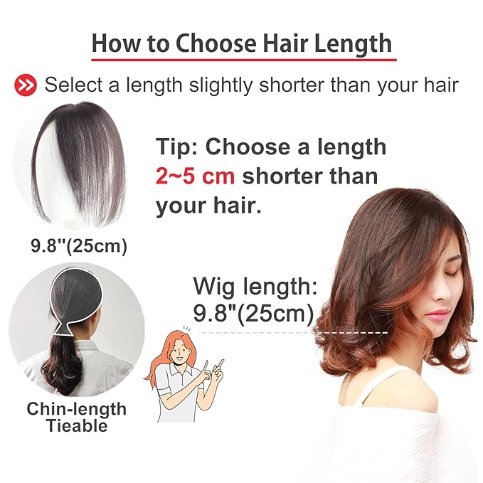 Real Human Hair Topper Double-Monofilament Top Hand-Tied Hair Pieces Mid Length for WomenThinning BHADS710 (BL Natural Black × Hair Length:9.8"(25cm), Base Size:2.8"×3.9"(7cm×10cm))