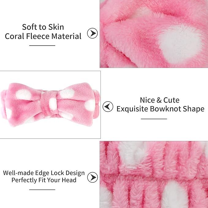 Casoty 6 Pcs Hairband, Soft Coral Fleece Spa Headbands, Bow Headband for Washing Face, Skincare Headbands for Face Washing Shower Skin Care Yoga, Women