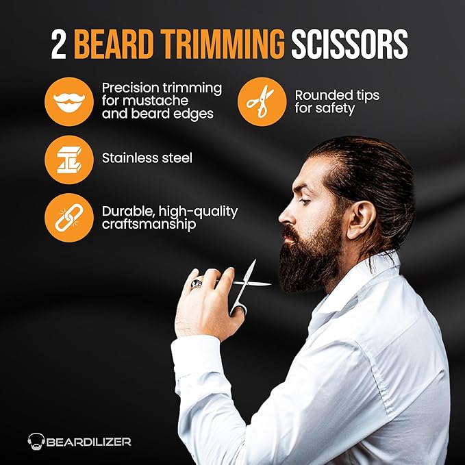 Beardilizer Beard Brush Kit, 100% Pure Boar Bristle Brush, Luxury Wood Comb & 2 Mustache Scissors, Professional Grooming & Care, Beard Accessories for Men
