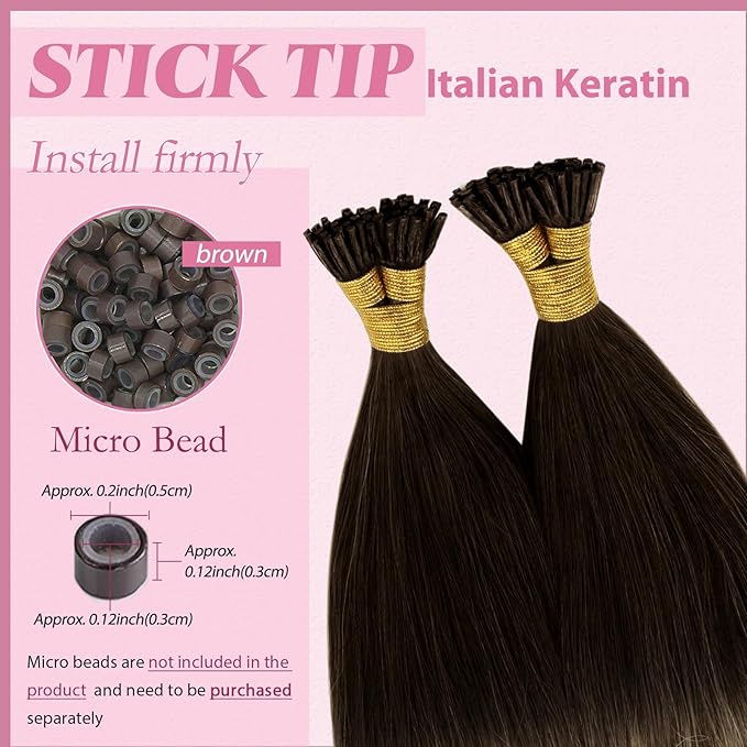 YoungSee I Tip Hair Extensions Balayage Itip Hair Extensions Real Human Hair Ombre Dark Brown to Blonde with Brown Itip Human Hair Extension 20 Inch Stick Tip Hair Extension 50g 50s