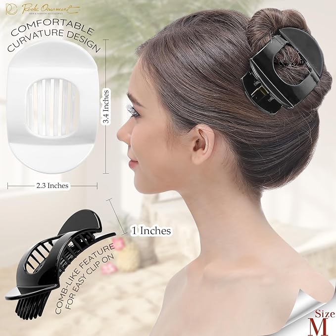 RC ROCHE 6 Pcs Flat Claw Hair Clips for Women Thick Hair French Round Duckbill Square Secure Strong Hold Grip Clamps Barrettes Curved No Slip No Crease Plastic Styling Cute, Medium Holiday Special