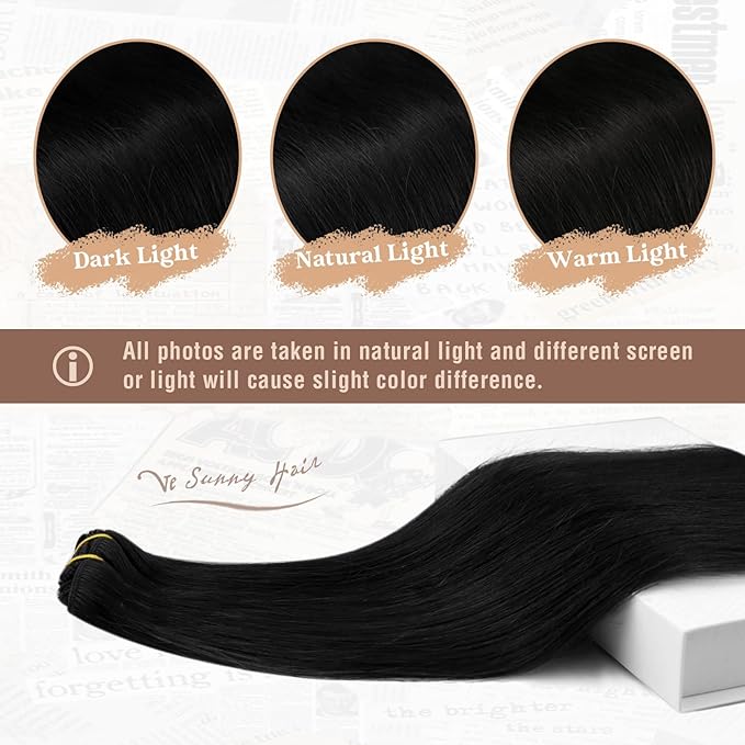 Ve Sunny Black Clip in Human Hair Extensions Remy Human Hair Clip in Extensions 14inch Clip in Hair Extensions Real Human Hair Easy to Wear 100g