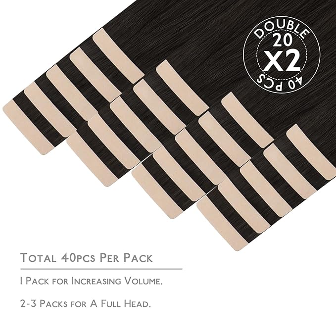 WENNALIFE Tape in Hair Extensions, 40pcs 60g 10 Inch Dark Brown Straight Human Hair, Invisible Reusable Real Extensions