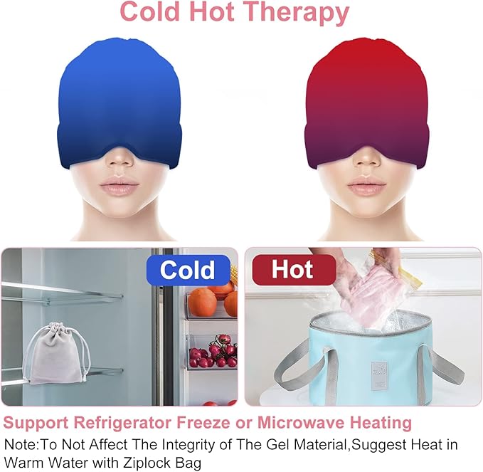 Headache Relief Cap With Reusable 360 Ice Gel Pack - Wearable Migraine and Tension Relief Hat for Puffy Eyes, Sinus & Stress - One Size Fits All