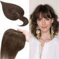 SEGO 100% Real Human Hair Toppers, with Air Bangs, Silk Base 150% Density, Clip in Topper, 2.7肺5.1・ HairPieces for Women, with Thinning/Hair Loss Cover Gray