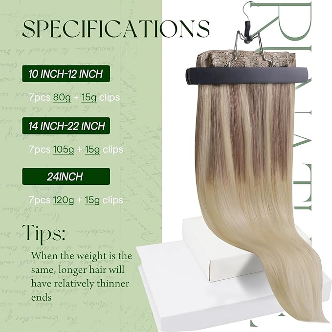 RUNATURE Balayage Clip in Hair Extensions, Natural Remy Thick Hair for Women, Double Weft Real Human Hair Extensions Clip Ins, 14 Inch 120g 7pcs #18/22/60 Ash Blonde Ombre to Bleach Blonde