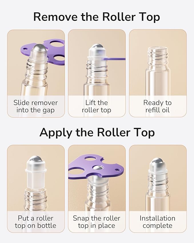 ULG 4/8/12-Pack Essential Oil Roller Bottles 10ml, Empty Bottles with Stainless Steel Roller Balls and Waterproof Labels, Roller Balls For Essential Oils
