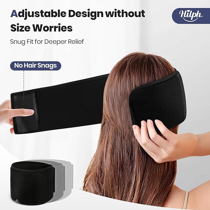 Hilph Adjustable Migraine Relief Cap with Thickened Gel Cold Compress, Headache Relief Cap, Face Cooling Mask Gel Head Wrap for Tension, Stress & Hangover, Soothing Gifts for Women Men Black