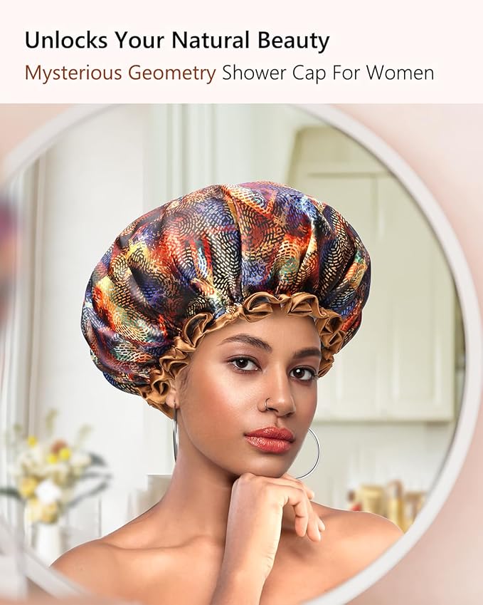 mikimini Shower cap for Women and Girls, Champagne,Mysterious,Romantic Petals, Large and Medium (Mysterious, Medium (Pack of 1))